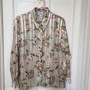 Bon Worth Beige Semi Transparent Floral Blousd with Gold Threads